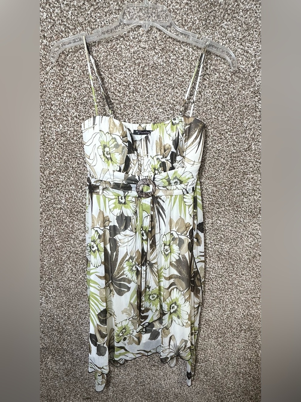 Xtraordinary Strapless Floral Midi Dress in White, Green & Brown